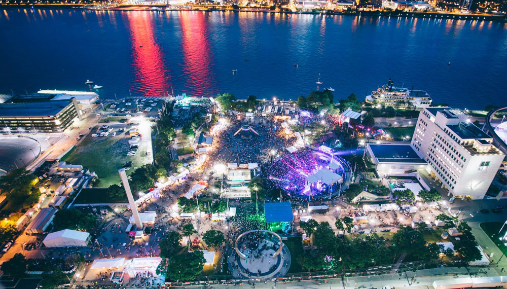 Sky view of Detroit's Hart Plaza during Movement festival 2015, Detroit. 2015 - Credits : Movement